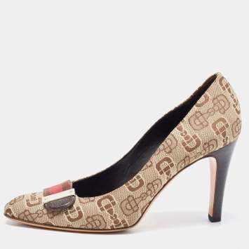 Pre Owned Gucci Beige/Brown Printed Canvas Pumps Size 38