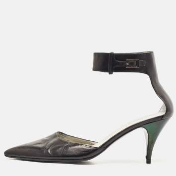 مملوكة مسبقًا Gucci Black Leather Ankle Strap Pumps Size 38.5 
