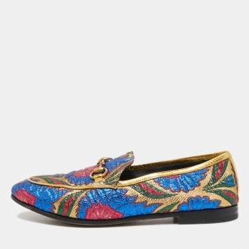 Pre Owned Gucci Multicolor Brocade Fabric Jordaan Loafers Size 35.5 