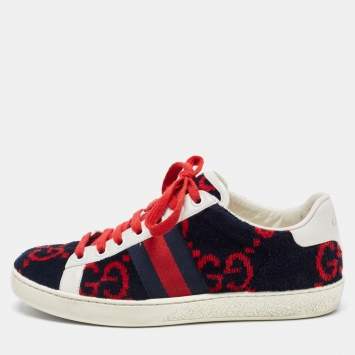 Pre Owned Gucci Tricolor GG Terry Fabric and Leather Ace Sneakers Size 35