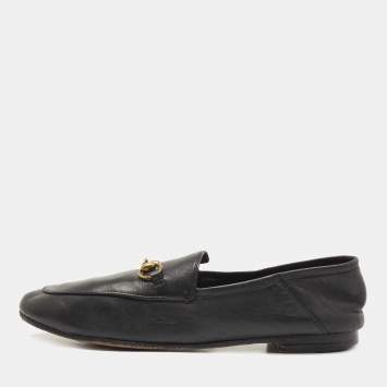 Pre Owned Gucci Black Leather Horsebit Brixton Loafers Size 39