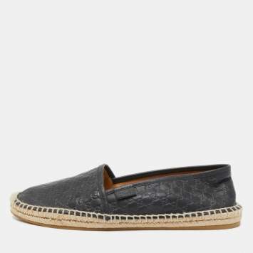 Pre Owned Gucci Black Microguccissima Leather Espadrille Flats Size 38.5