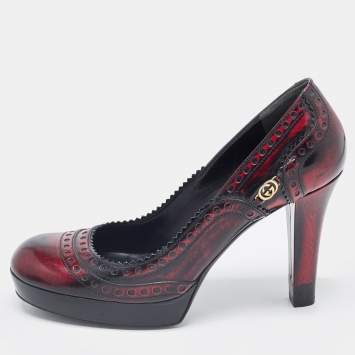 Pre Owned Gucci Tow Tone Brogue Leather GG Platform Pumps Size 40