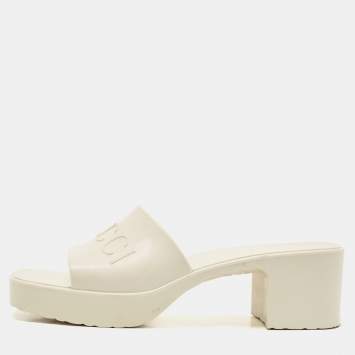 Pre Owned Gucci White Rubber Slide Sandals Size 36