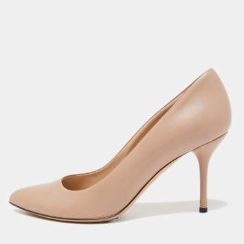 Pre Owned Gucci Beige Leather Pointed Toe Pumps Size 37