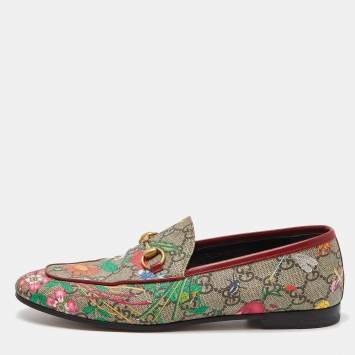 Pre Owned Gucci Multicolor Floral Print GG Supreme Canvas Jordaan Loafers Size 38