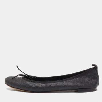 Pre Owned Gucci Black Leather Guccissima Ballet Flats Size 39