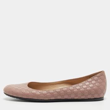 Pre Owned Gucci Dusty Pink Microguccissima Leather Ballet Flats Size 37
