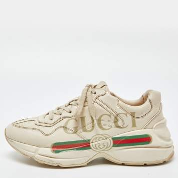 Pre Owned Gucci Cream Leather Rhyton Sneakers Size 38