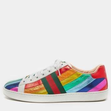 Pre Owned Gucci Multicolor Leather Ace Rainbow Sneakers Size 38.5