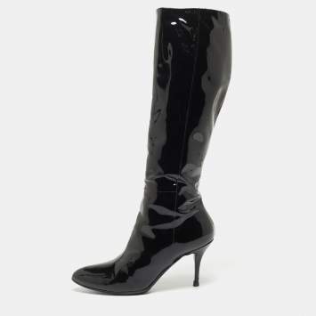Pre Owned Gucci Black Patent Knee Length Boots Size 41