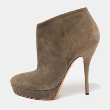 Pre Owned Gucci Grey Suede Platform Ankle Booties Size 36