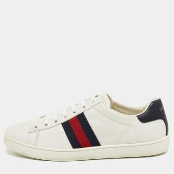 Pre Owned Gucci White Leather And Fabric Web Ace Low Top Sneakers Size 38