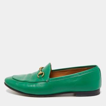 Pre Owned Gucci Green Leather Horsebit Jordaan Loafers Size 40