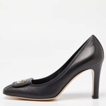 Pre Owned Gucci Black Leather Interlocking GG Pumps Size 37