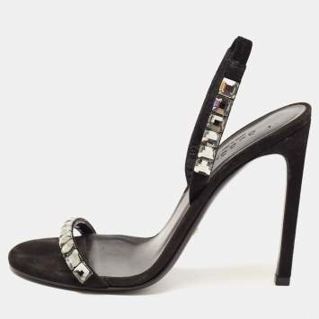 Pre Owned Gucci Black Suede Embellished Mallory Sandals Size 37