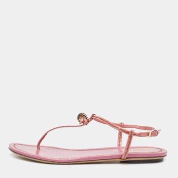 Pre Owned Gucci Purple Patent Bamboo Accent T strap  Sandals Size 36