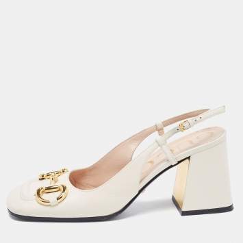 Pre Owned Gucci Cream Leather Horsebit  Pumps Size 37.5