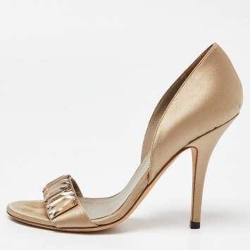 Pre Owned Gucci Grey Satin Crystal Embellished Open Toe Sandals Size 36