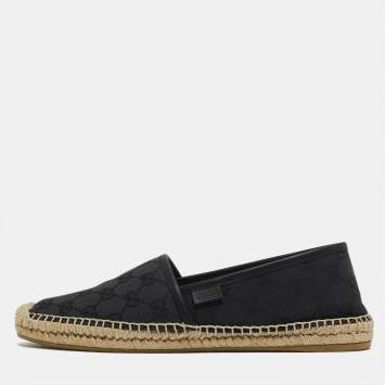 Pre Owned Gucci Black GG Canvas Slip On Espadrille Flats Size 39