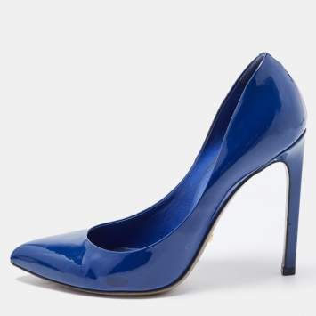 Pre Owned Gucci Royal Blue Patent Leather Pointed Toe Pumps Size 37.5