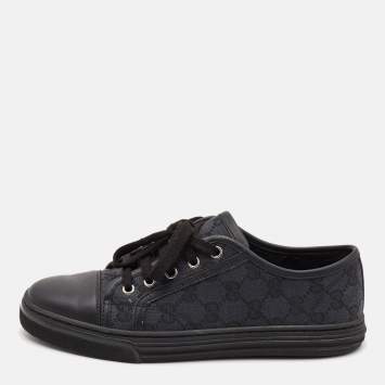 Pre Owned Gucci Two Tone GG Canvas and Leather Low Top Sneakers Size 38