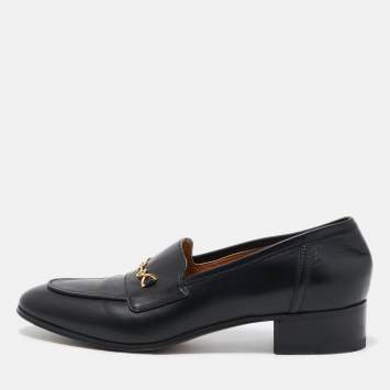 Pre Owned Gucci Black Leather Horsebit Loafers Size 39