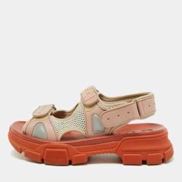 Pre Owned Gucci Two Tone Leather and Mesh Aguru Sandals Size 38