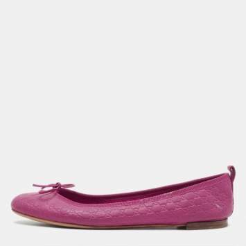 Pre Owned Gucci Purple Leather Microguccissima Bow Detail Ballet Flats Size 40
