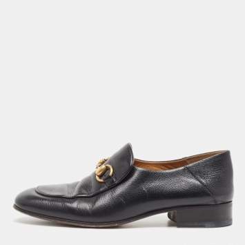 Pre Owned Gucci Black Leather Horsebit Loafers Size 37