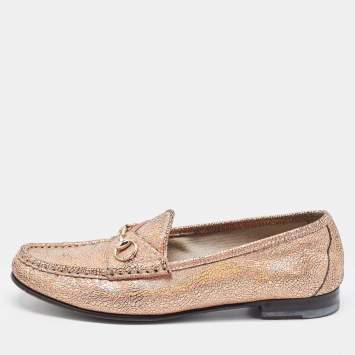 Pre Owned Gucci Iridescent Nubuck Leather Horsebit Loafers Size 38.5