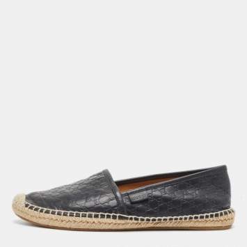 Pre Owned Gucci Black Microguccissima Leather Slip On Espadrille Flats Size 37