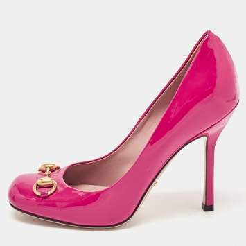 مملوكة مسبقًا Gucci Fuchsia Patent Leather Horsebit Square Toe Pumps Size 36.5