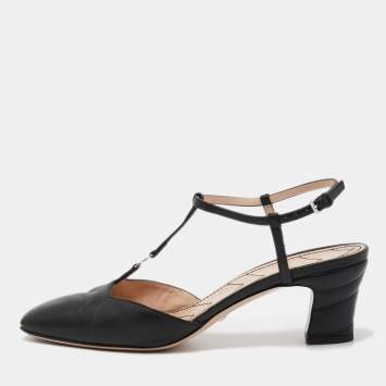 Pre Owned Gucci Black Leather GG Marmont Ankle Strap Pumps Size 36.5 