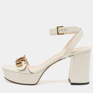 Pre Owned Gucci Cream Leather GG Marmont Ankle Strap Sandals Size 39