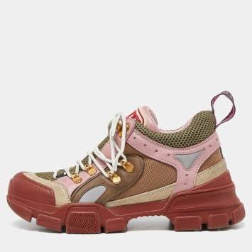 Pre Owned Gucci Multicolor Leather, Suede and Mesh Flashtrek Low-Top Sneakers Size 38
