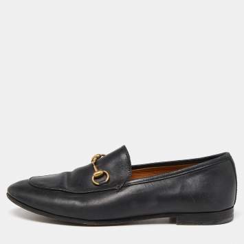 Pre Owned Gucci Black Leather Jordaan Loafers Size 37
