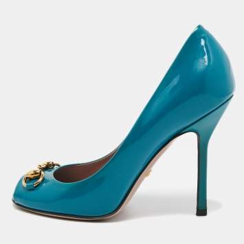Pre Owned Gucci teal Patent Leather Horsebit  Pumps Size 36.5