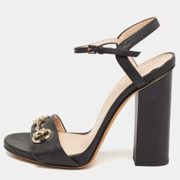 Pre Owned Gucci Black Leather Claudie Ankle Strap Sandals Size 37.5