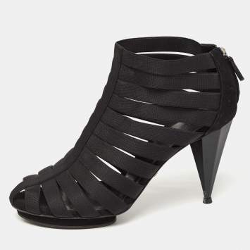 Pre Owned Gucci Black Elastic and Suede Strappy Ankle Booties Size 38.5