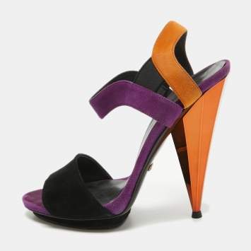 Pre Owned Gucci Multicolor Suede Liberty Platform Sandals Size 37.5