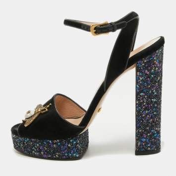 Pre Owned Gucci Black Velvet Soko Platform Sandals Size 40.5