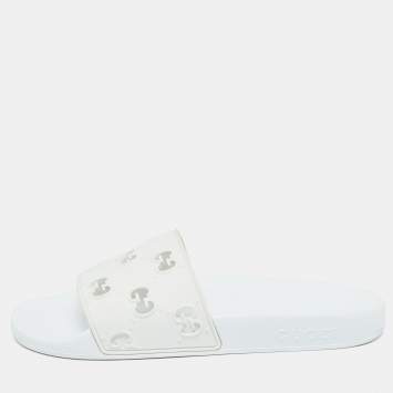Pre Owned Gucci White Rubber Flat Slides Size 39