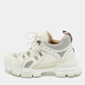 Pre Owned Gucci White/Cream Canvas Leather Flashtrek Sneakers Size 39.5