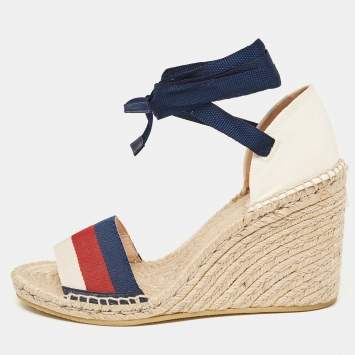 Pre Owned Gucci Multicolor Canvas Lilibeth Sylvie Web Wedge Sandals Size 40