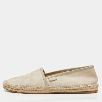 Pre Owned Gucci Beige GG Canvas and Leather Espadrille Flats Size 39