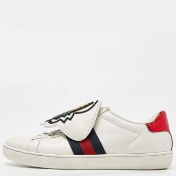 Pre Owned Gucci White Leather Embellished Pineapple Strap Ace Sneakers Size 35