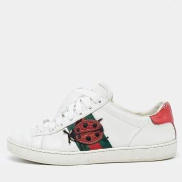 Pre Owned Gucci White Leather Web Ace Sneakers Size 34.5