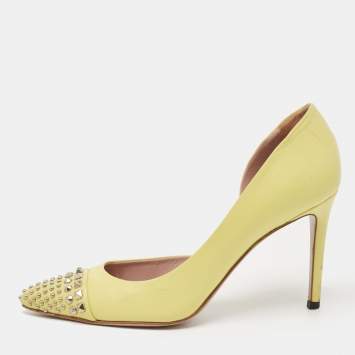 Pre Owned Gucci Yellow Leather Studded D'orsay Pointed Toe Pumps Size 36.5