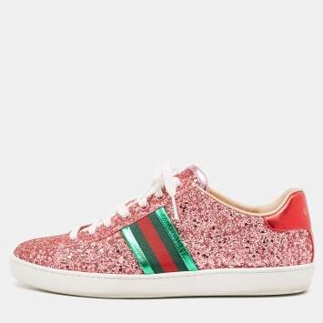 Pre Owned Gucci Tri Color Glitter  and Leather Ace Low Top Sneakers Size 38.5